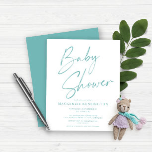 Baby shower de script manuscrit bleu Turquoise Bud