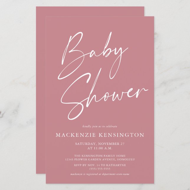 Baby shower de script simple pour Rose Dusty (Devant / Derrière)