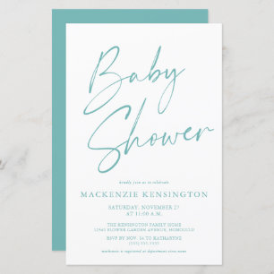 Baby shower de script Turquoise bleu simple Budget