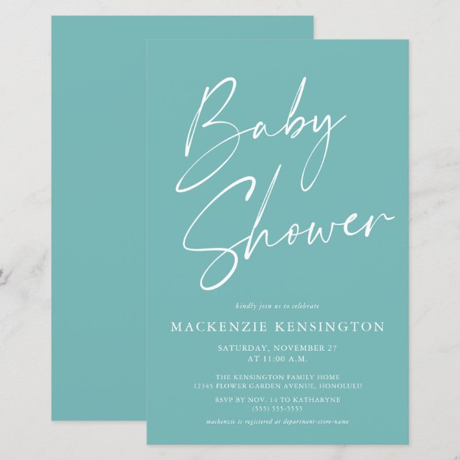 Baby shower de script Turquoise bleu simple Budget (Devant / Derrière)