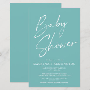Baby shower de script Turquoise bleu simple Budget