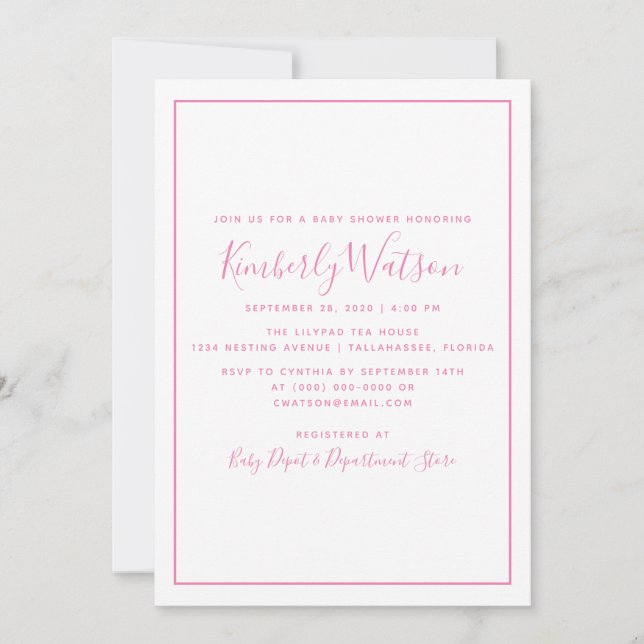 Baby shower de simplicité Invitation | Rose (Devant)