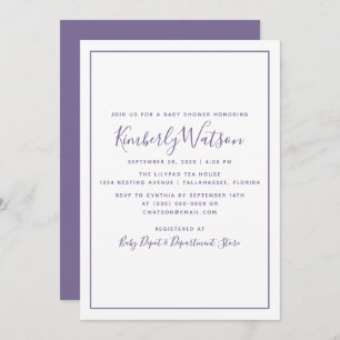 Baby shower de simplicité Invitation   Violet