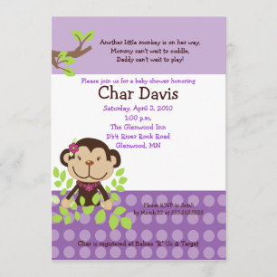Baby shower de singe mignon Invitation fille viole