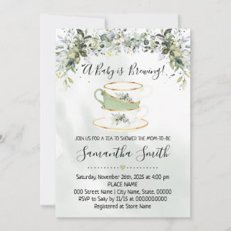 Baby shower de thé Eucalyptus vert invitation