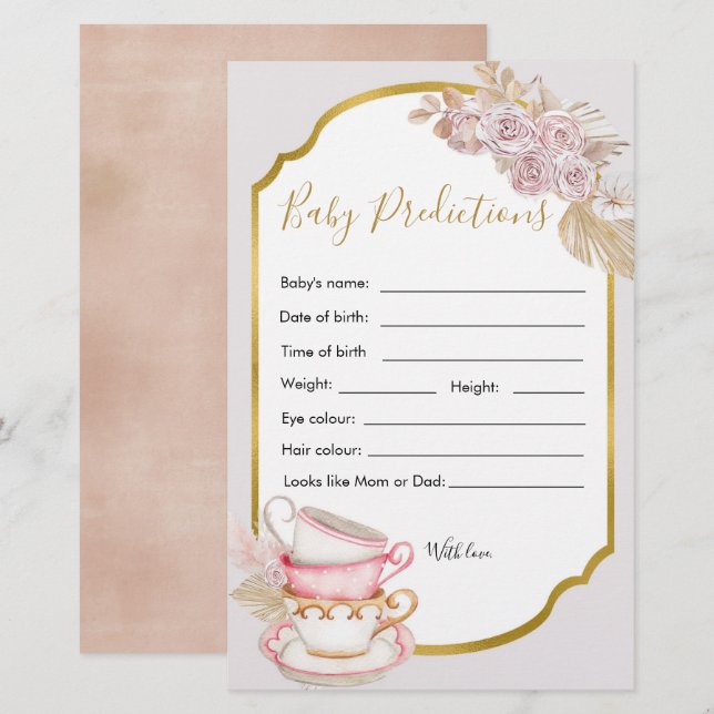 Baby shower de thé vintage prédiction bébé (Devant / Derrière)