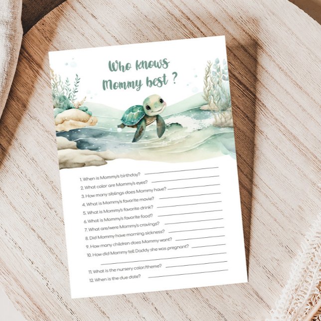Baby shower de tortue de mer Qui connaît maman mei (Sea Turtle Baby Shower Game)