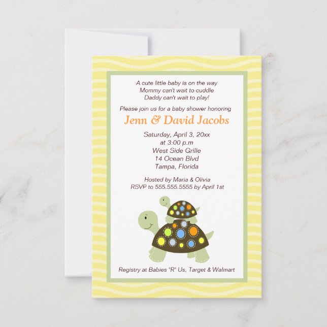 Baby shower de tortues colorées Invitation (Jaune) (Devant)