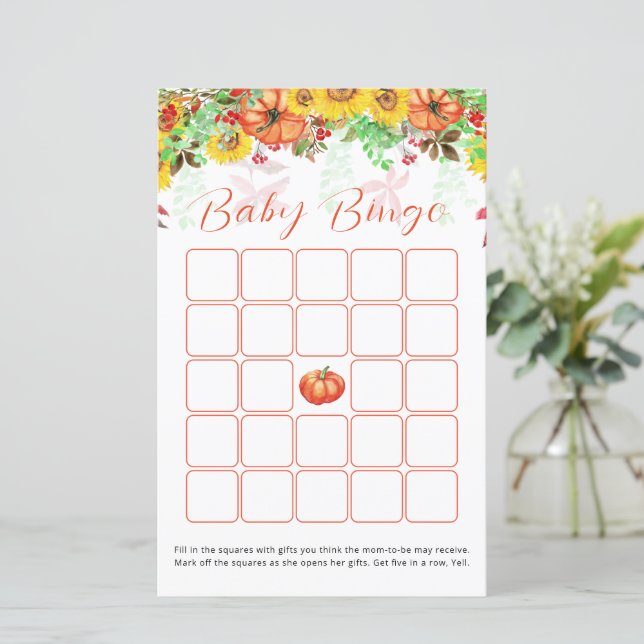 Baby shower de tournesol citrouille Jeu de Bingo (Debout devant)