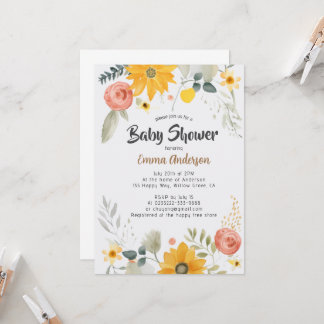 Baby shower de tournesol d'aquarelle Invitation