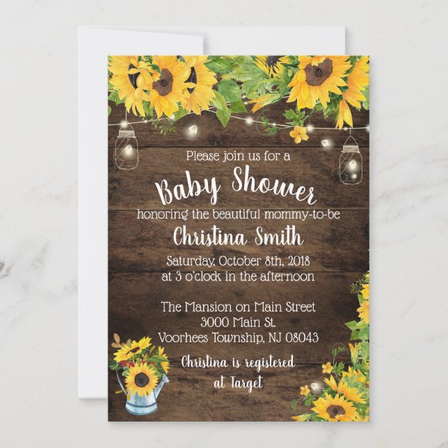 Baby shower de tournesol Invitation - Pays rustiqu (Devant)