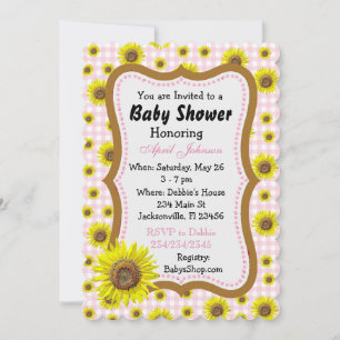 Baby shower de tournesol rose En vichy Invitations