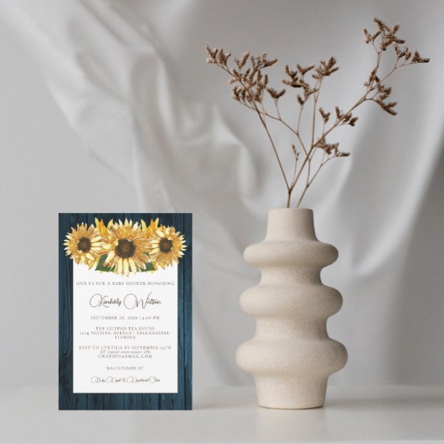 Baby shower de tournesol rustique bleu Invitation (Créateur téléchargé)