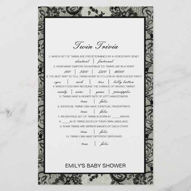 Baby shower de Trivia Twin pour bébé modifiable av (Devant)
