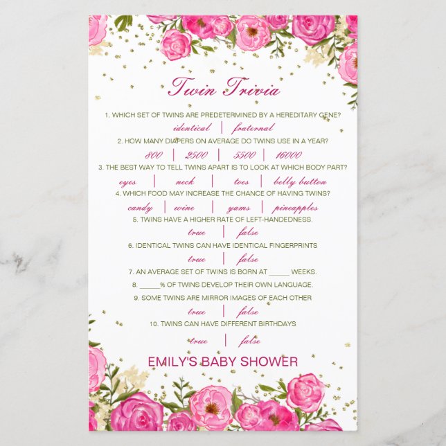 Baby shower de Trivia Twin pour bébé modifiable av (Devant)