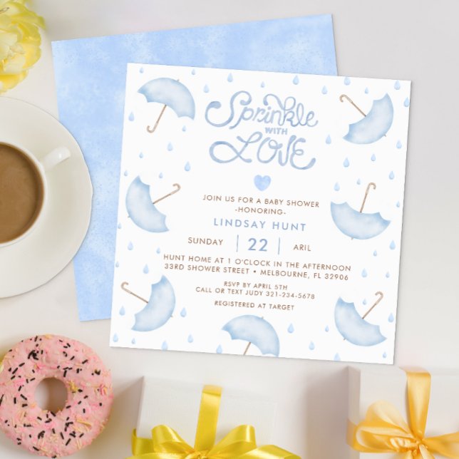Baby shower de typographie bleu moderne Invitation (Sprinkle of Love Baby Shower Theme)