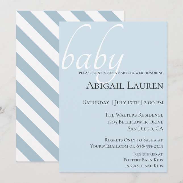 Baby shower de typographie moderne chic Invitation (Devant / Derrière)