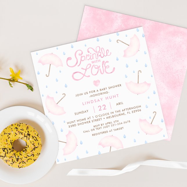 Baby shower de typographie rose moderne Invitation (Cute Umbrellas - Baby Shower Invite)