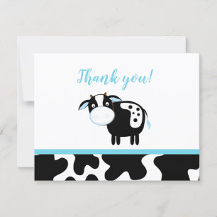 Baby shower de vache laitière bleu Merci notes