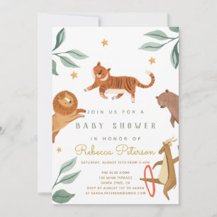 Baby shower de verdure animale aquarelle invitatio