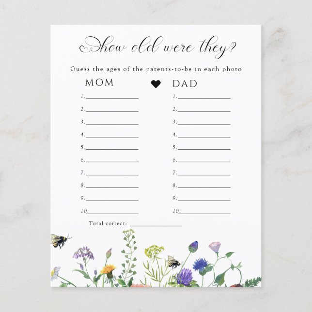 Baby shower de verdure fleur sauvage Jeu (Devant)