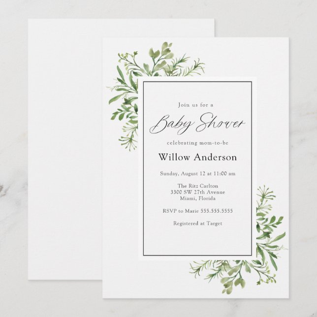 Baby shower de verdure simple Invitation (Devant / Derrière)