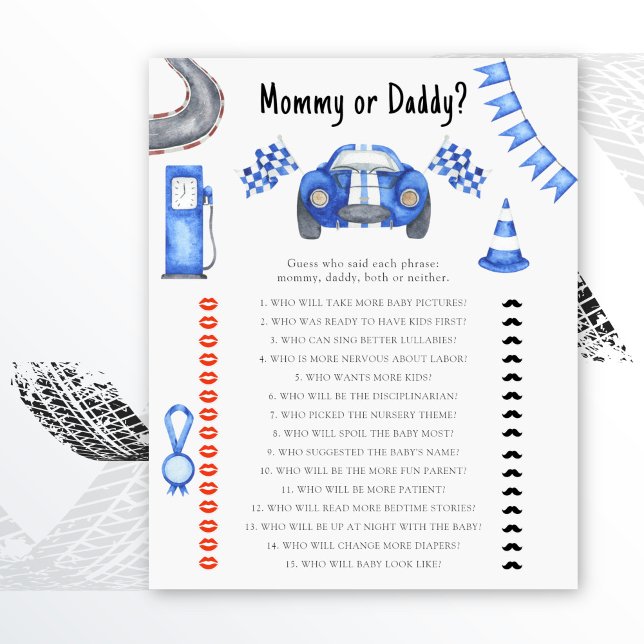Baby shower de voiture de course - jeu maman ou pa (Créateur téléchargé)