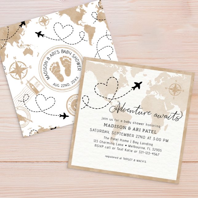 Baby shower de voyage Adventure Await Invitation (Adventure Awaits Baby Shower Invitation)