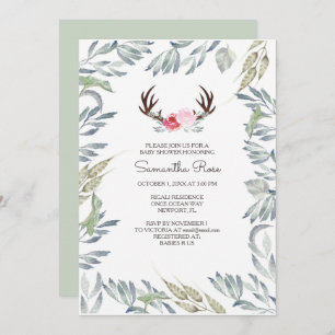 Baby shower DEER ANTLER Invitation - Fille