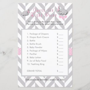 Baby shower d'éléphant rose et gris - Devinez le p