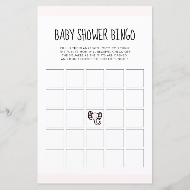Baby shower d'éléphant rose mignon Bingo (Devant)