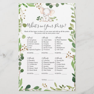 Baby shower d'éléphants Ce qui est dans votre sac
