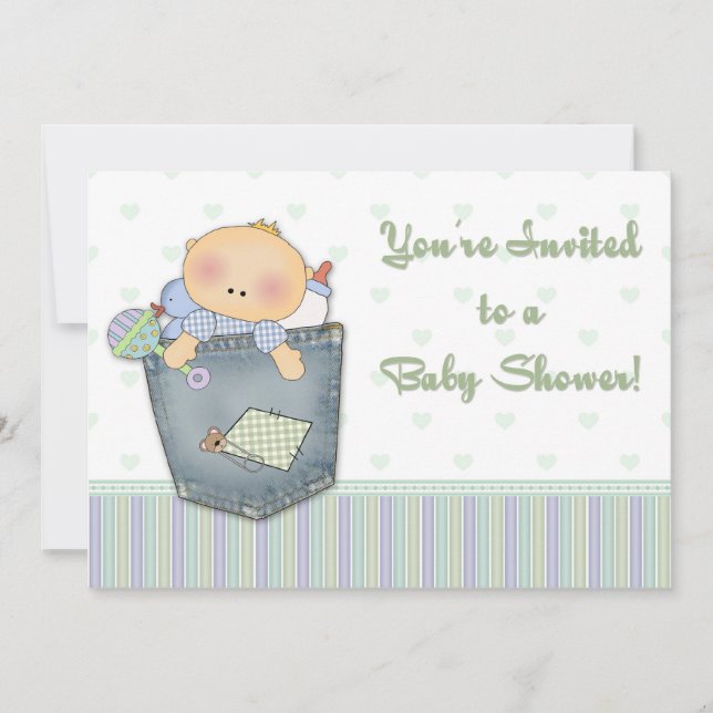 Baby shower Denim Green Invitation (Devant)