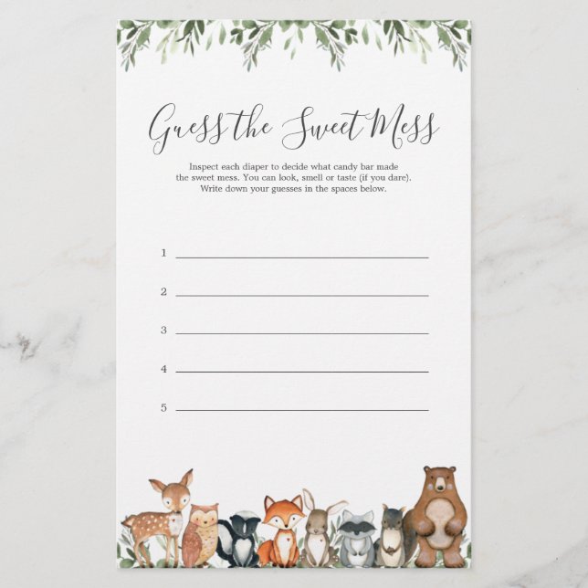 Baby Shower des Animaux de la Forêt Devinez le Dou (Devant)