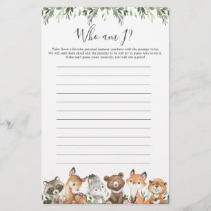 Baby shower Des Animaux Des Bois Qui Suis-Je Jeu