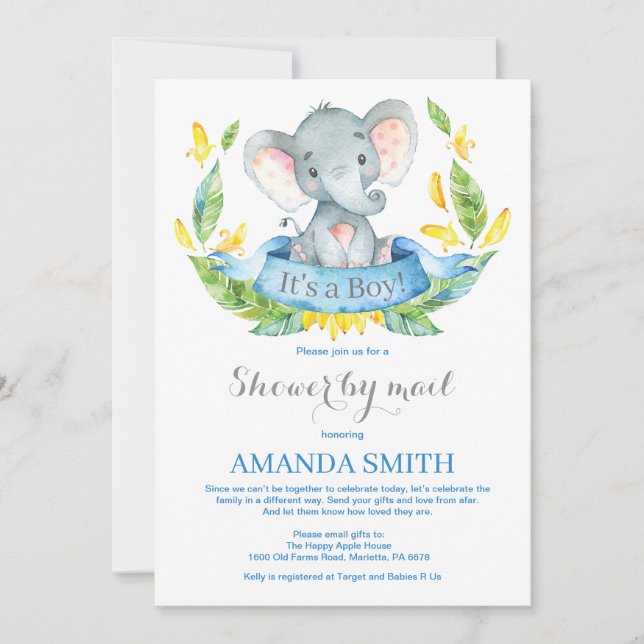 Baby shower des éléphants par invitation par courr (Devant)