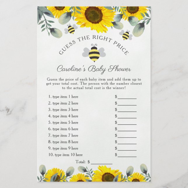 Baby shower des fleurs de soleil et des abeilles J (Devant)