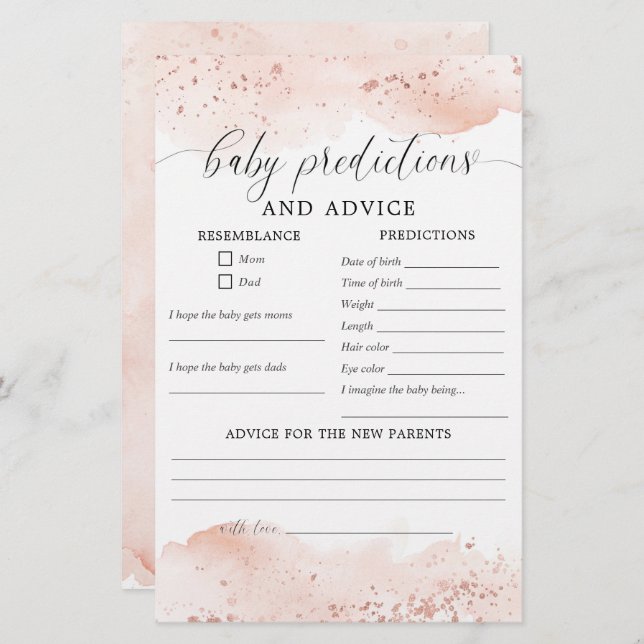 Baby shower des prédictions et des cartes de conse (Devant / Derrière)