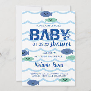 Baby shower d'été Blue Waves Fish Invitation