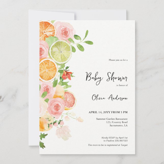 Baby shower d'été Citrus Brunch Invitation (Devant)