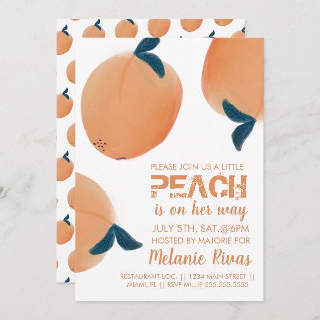 Baby shower d'été Peach Invitation (Devant / Derrière)