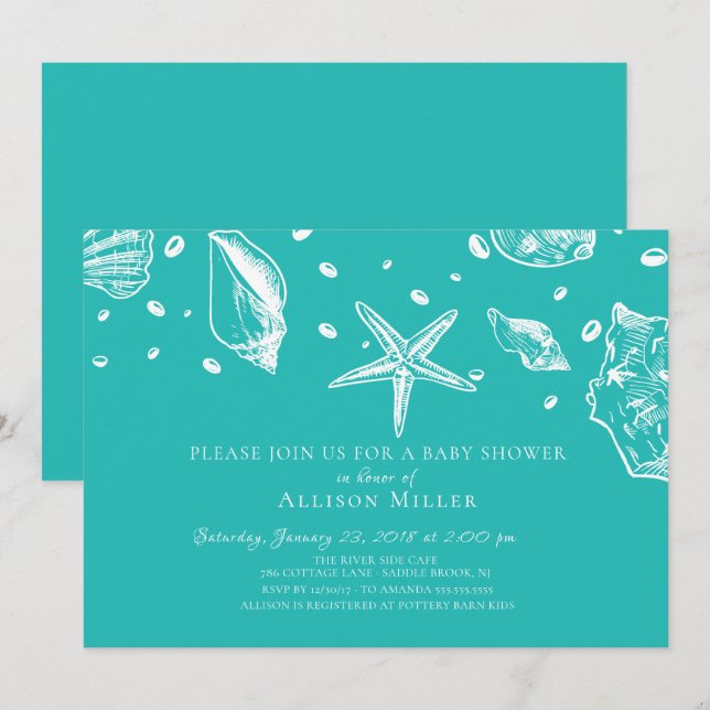 Baby shower d'été Sea Shells Invitation (Devant / Derrière)