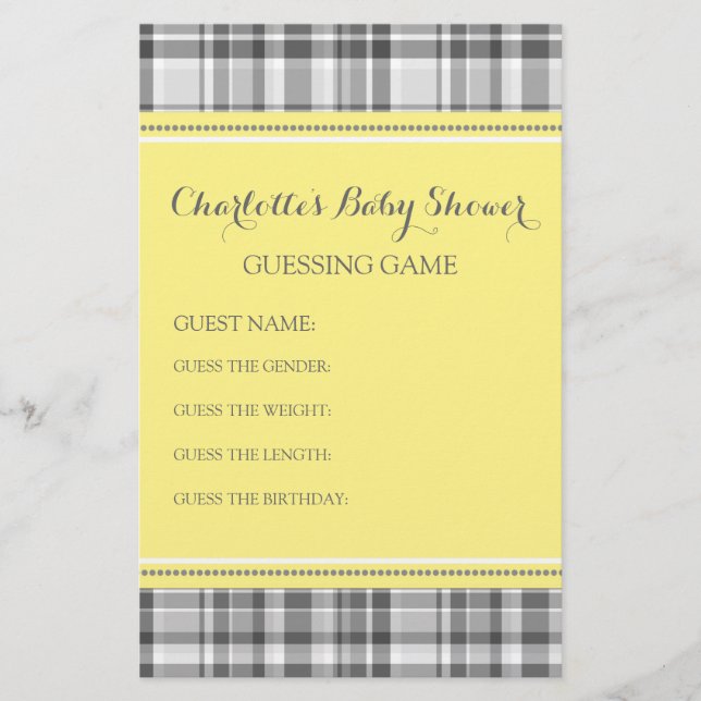 Baby shower Devinant Jeu Jaune Gris Jaune Plaid (Devant)