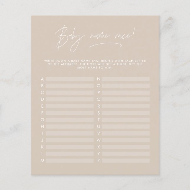 Baby shower devine le nom beige moderne (Devant)