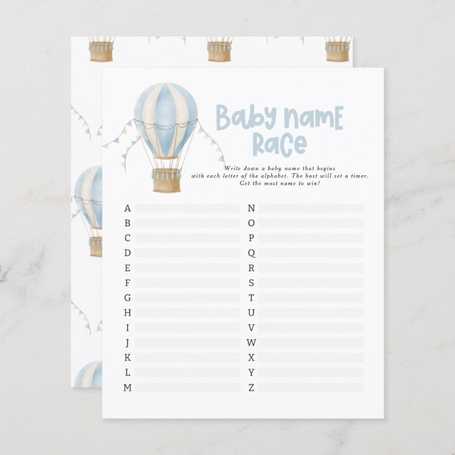 Baby shower devine le nom moderne montgolfière (Devant / Derrière)