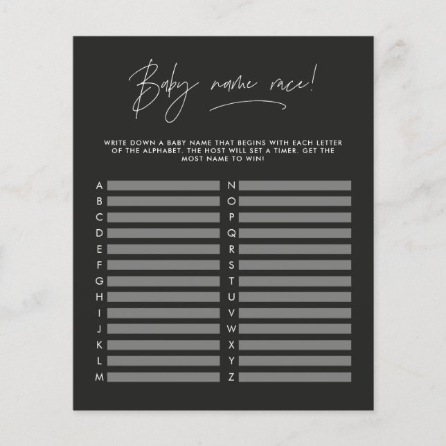 Baby shower devine le nom moderne noir (Devant)