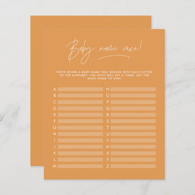 Baby shower devinez le nom moderne moutarde jaune (Devant / Derrière)