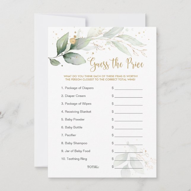 Baby shower Devinez le prix Jeu de verdure Foliage (Devant)