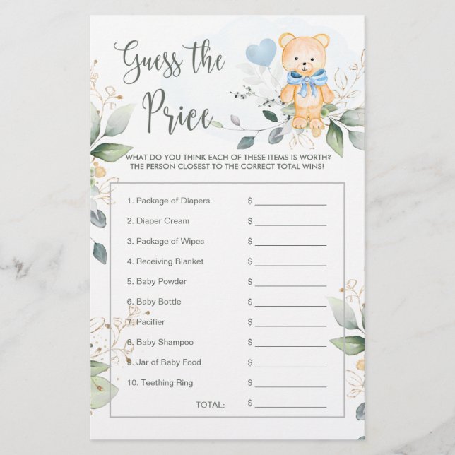 Baby shower Devinez le prix jeu Teddy Bear Station (Devant)