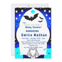 Baby shower d'Halloween bleu mou Invitation